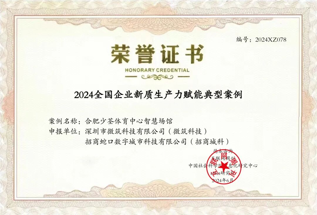 全国企业新质生产力赋能典型案例荣誉证书